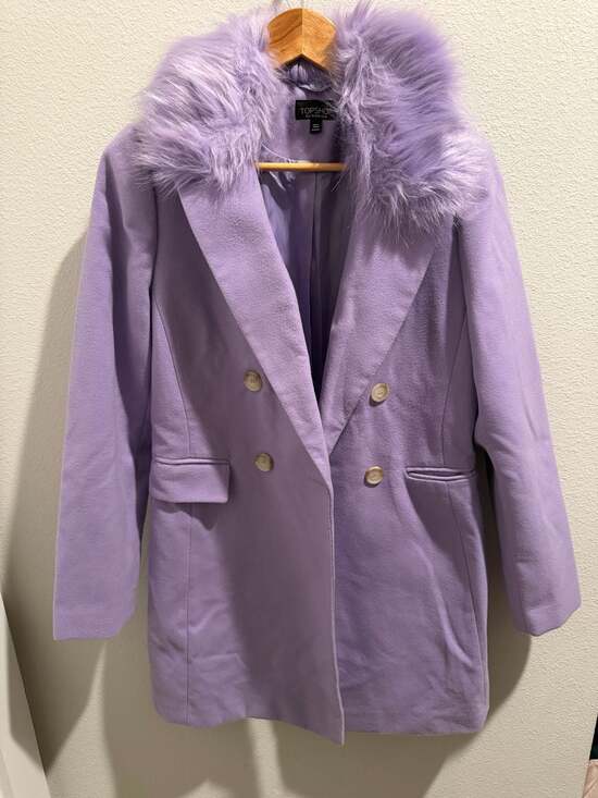 Topshop Jackets & Blazers - Topshop Double Breasted Faux Fur Collar Coat Lilac US 6